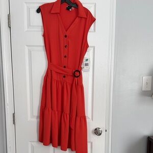 Sleeveless Red Button-Up Dress